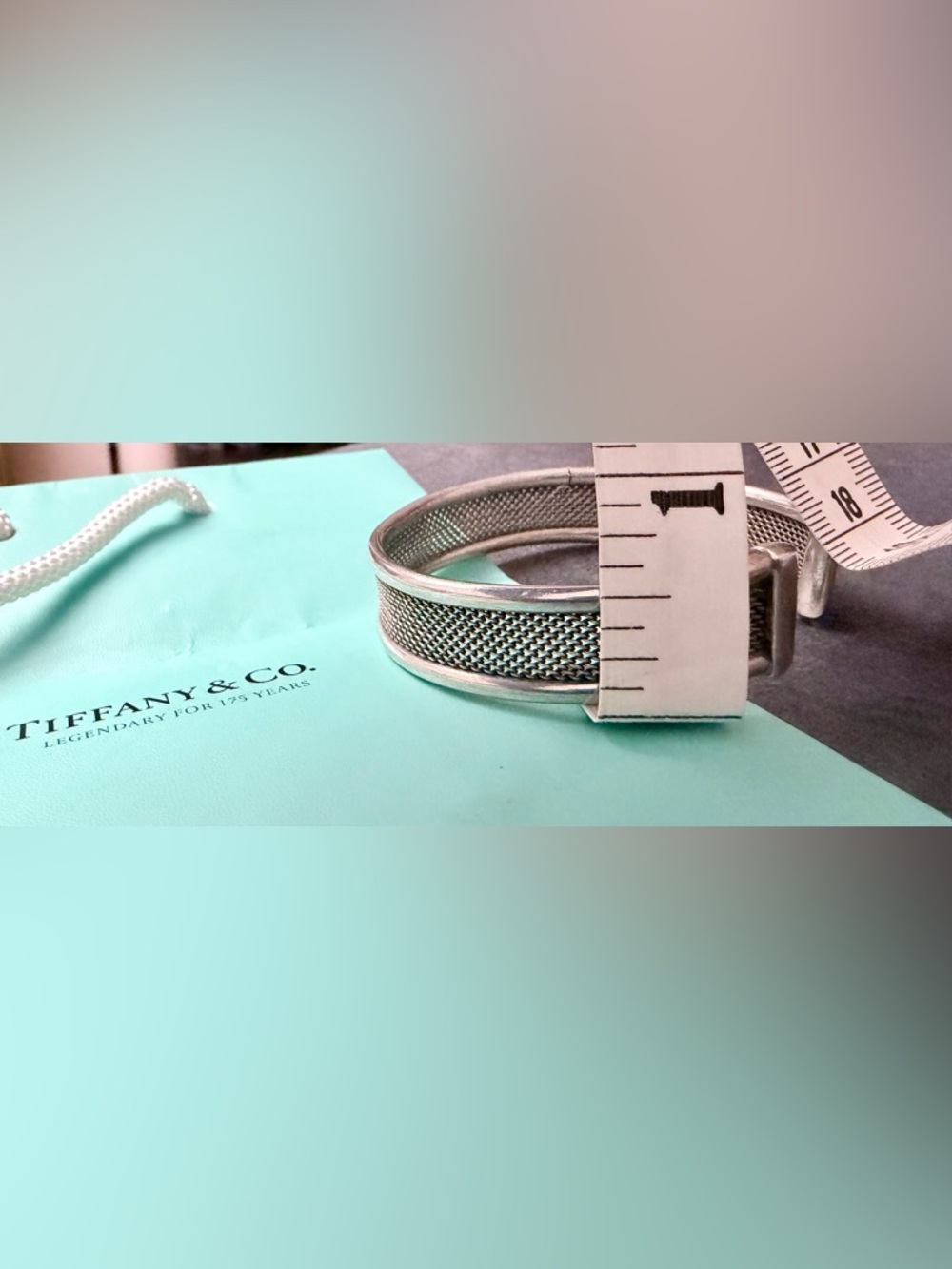 Tiffany & Co 925 Sterling Silver Cuff Bracelet Mesh Chain Auth AS IS REPAIR - Picture 10 of 12